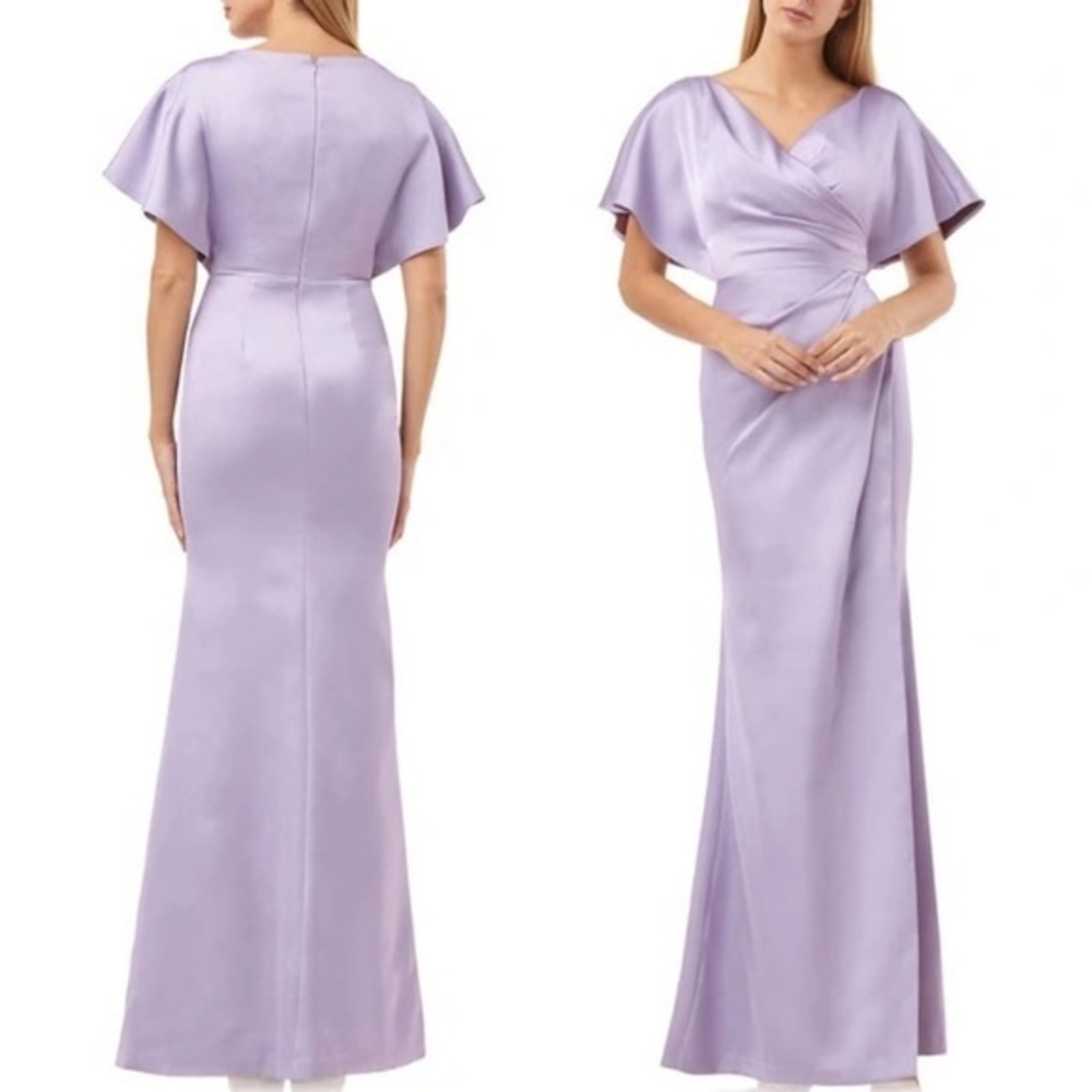JS Collections‎ Lavender Surplice Faux Wrap Bonded Satin Gown - Size 10